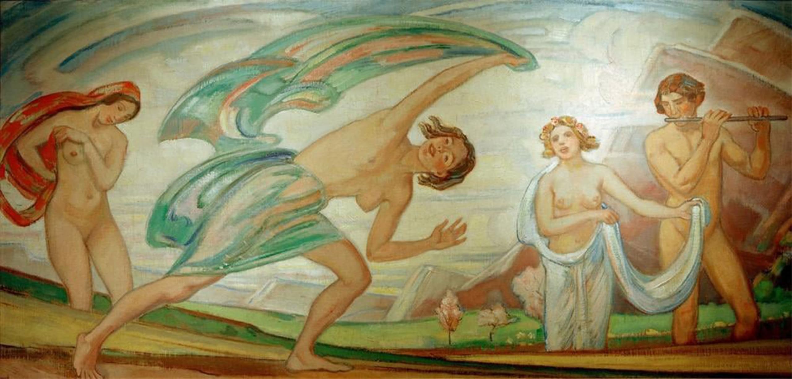 SERENDIPITP Vintage Wall Art Canvas Nordic Poster Canvas Print Picture Spring with Dancers by Ludwig Von Hofmann Wall Art Poster for Home Decor 60x90cm