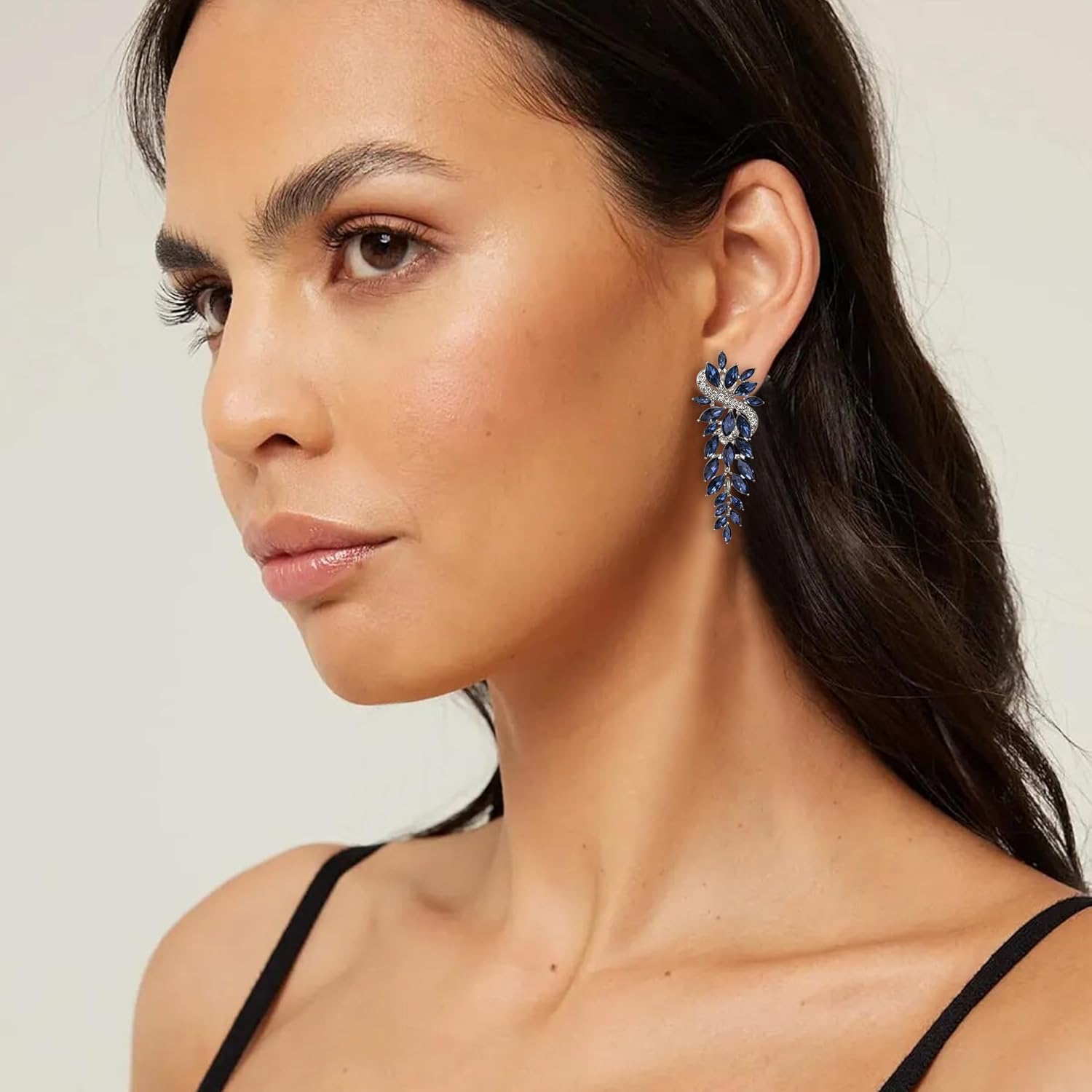 Crysdue Clip On Rhinestone Chandelier Dangle Earrings, Marquise Crystal Wedding Bridal Statement Drop Non Piercing Earrings for Brides Bridemaids Women Formal Prom Jewelry - Image 3