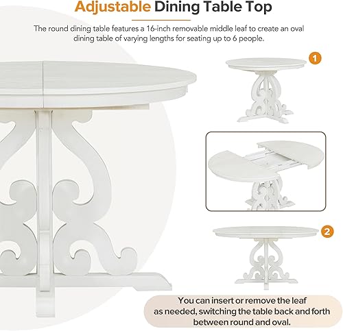 Miniatura 3 de Merax Juego de mesa de comedor redonda de 5 piezas para 4, juego de mesa de cocina extensible con 4 sillas tapizadas, juego de mesa de comedor y