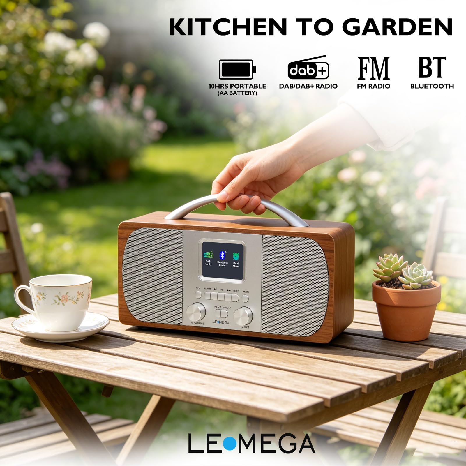 LEMEGA DR6 Poste Radio Stereo DAB/DAB+ Numérique avec Bluetooth, FM, Radio Réveil - Noyer