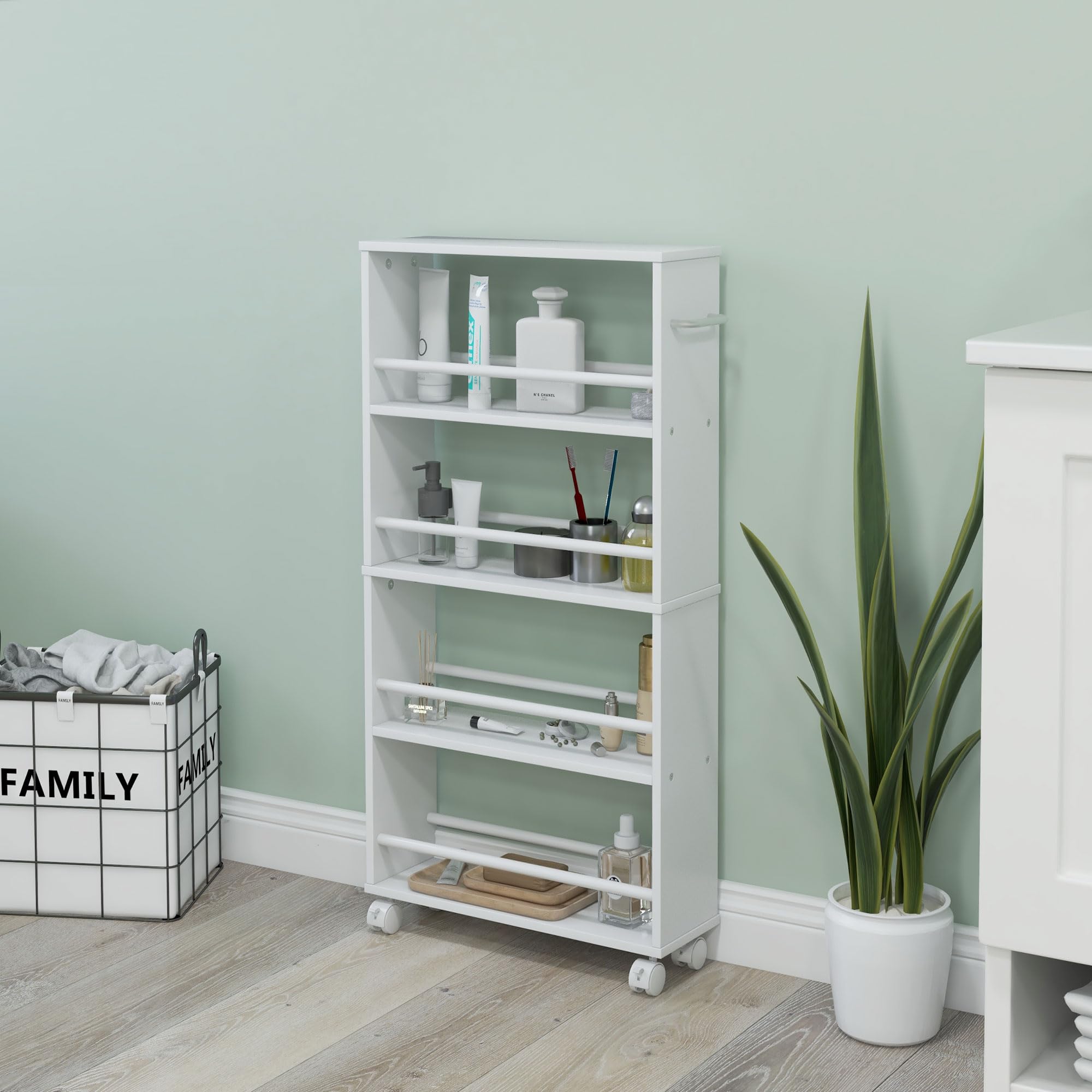 HOMCOM Carrello Servitore 4 Ripiani con Ruote e Maniglie Bianco