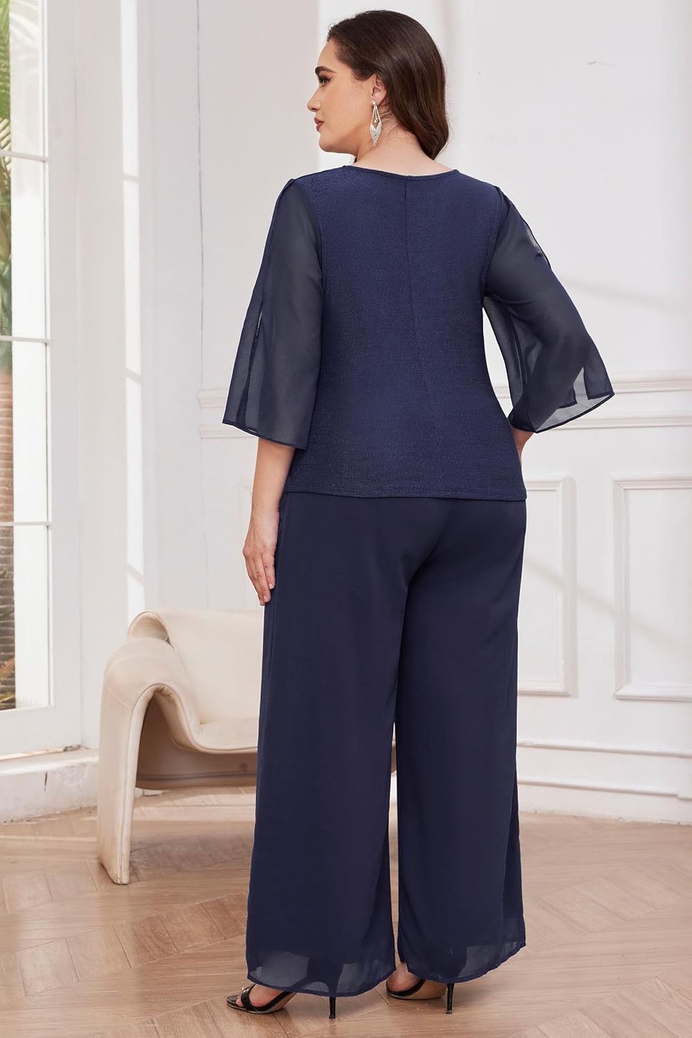 AOVDE Plus Size Pant Suits Mother of Bride Dressy Pant Suits 2 Piece Outfits with Pockets for Women Wedding Guest