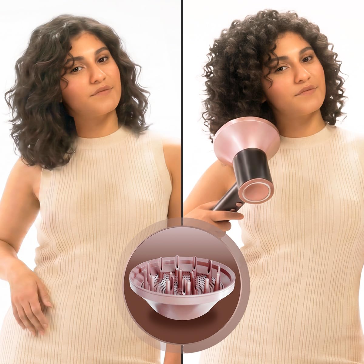 Cecotec Sèche-Cheveux à Ions - DryGlam 2in1 Sensor Champagne. 1400W, 110000rpm, Technologie de Capteur de Température, Moteur Brushless, 2 Vitesses et 3 Températures, Embout Concentrateur et Diffuseur