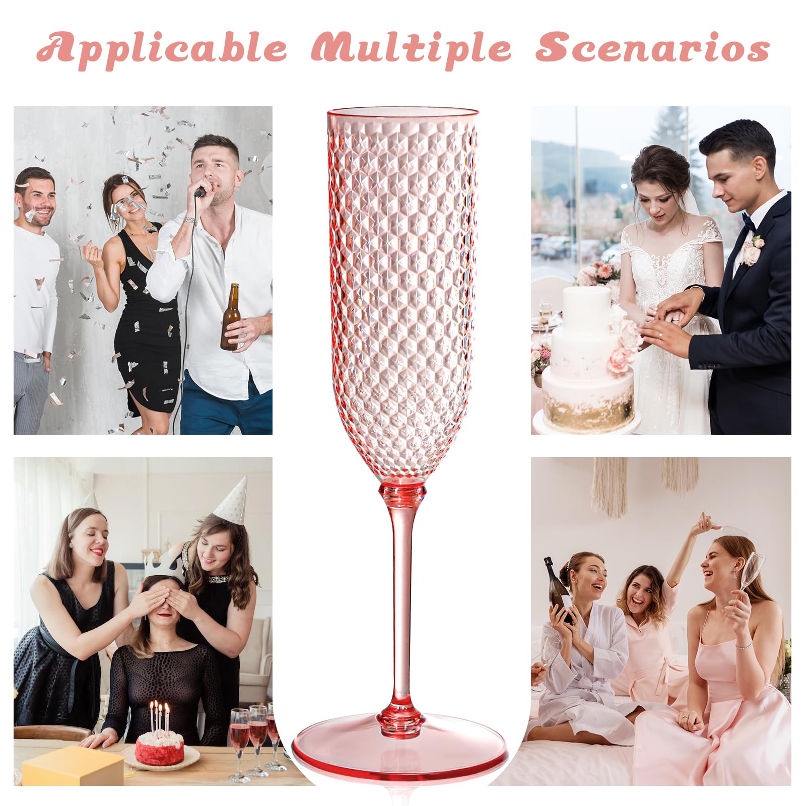 Paquete de 48 copas de champán desmontables de 2 piezas de 5.5 onzas, de plástico irrompible, copas de champán de Mimosa, tazas de champán con tallo reutilizables para brindis de vino para aniversario