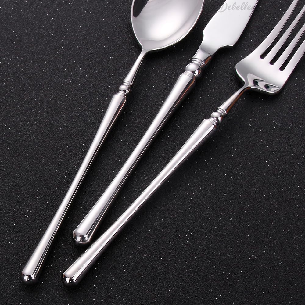 Elegante juego de cubiertos de acero inoxidable de alta calidad, cubiertos de comedor modernos con diseño elegante, perfectos para uso en el hogar, cocina y restaurante, colección completa de vajilla