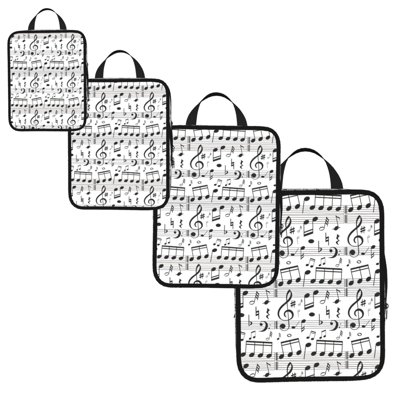 Music Note Print 4 Set Compression Packing Cubes for Suitcases,Expandable Storage Bags Organizers