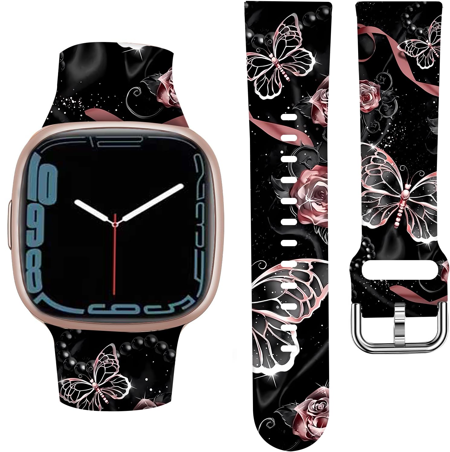 ANDRIU Compatible with Versa 4/Versa 3/Sense/Sense 2 Band for Women Girl, Cute Fadeless Replacement Sport Band Strap for Versa 4/Versa 3 Smartwatch(Rose Butterfly)