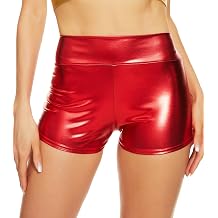 Vinaderhom Womens Metallic Booty Shorts Shiny High Waisted Rave Bottoms for Dance Festival