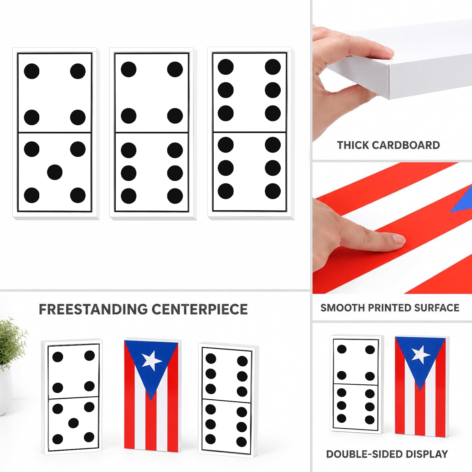 3PCS Giant Domino Party Decor Large Puerto Rico Flag Domino Boards Jumbo 16''x8'' Cardboard Stand-Up Dominoes for Puerto Rico Party Havana Night Casino Game Night Birthday Props Supplies (Classic)