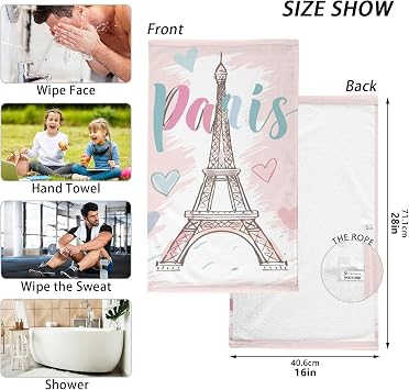 Peach Eiffel Tower Gym Towel Cotton Wash Cloth for Daily Washing Set of Two 16 x 28 in