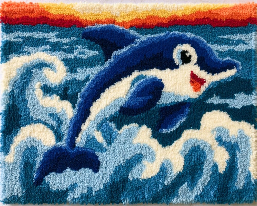 FWRTYCB Latch Hook Rug Kit,Cute Smiling Dolphin