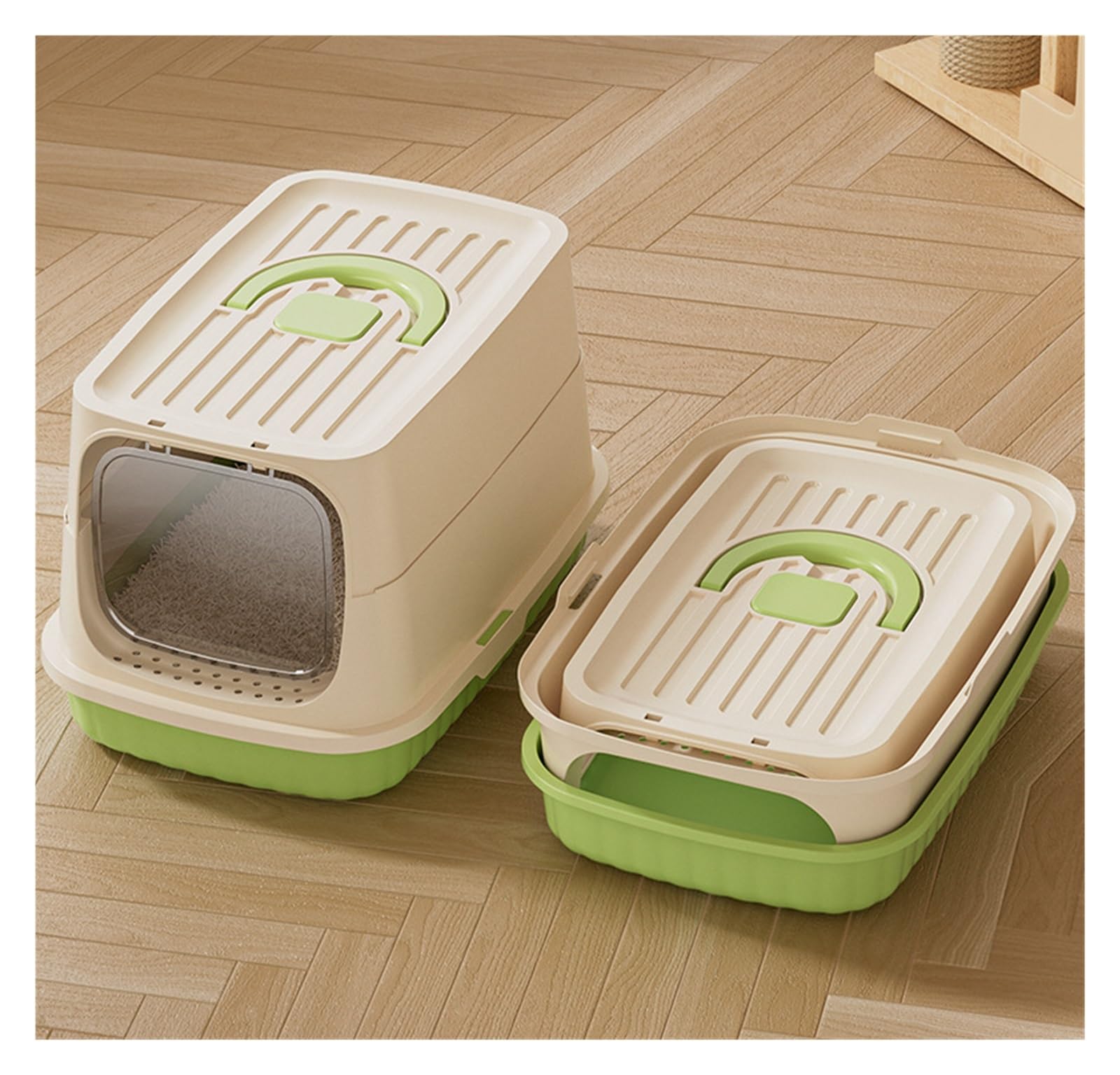 Bandeja de Arena for Gatos Cerrada con asa, Caja de Arena Grande Desmontable for Gatos, antisalpicaduras, fácil Limpieza, for Interiores(Grey)