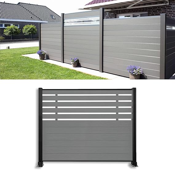 LZMZMQ WPC Sichtschutzzaun Graue SichtschutzTerrassenHofZaun