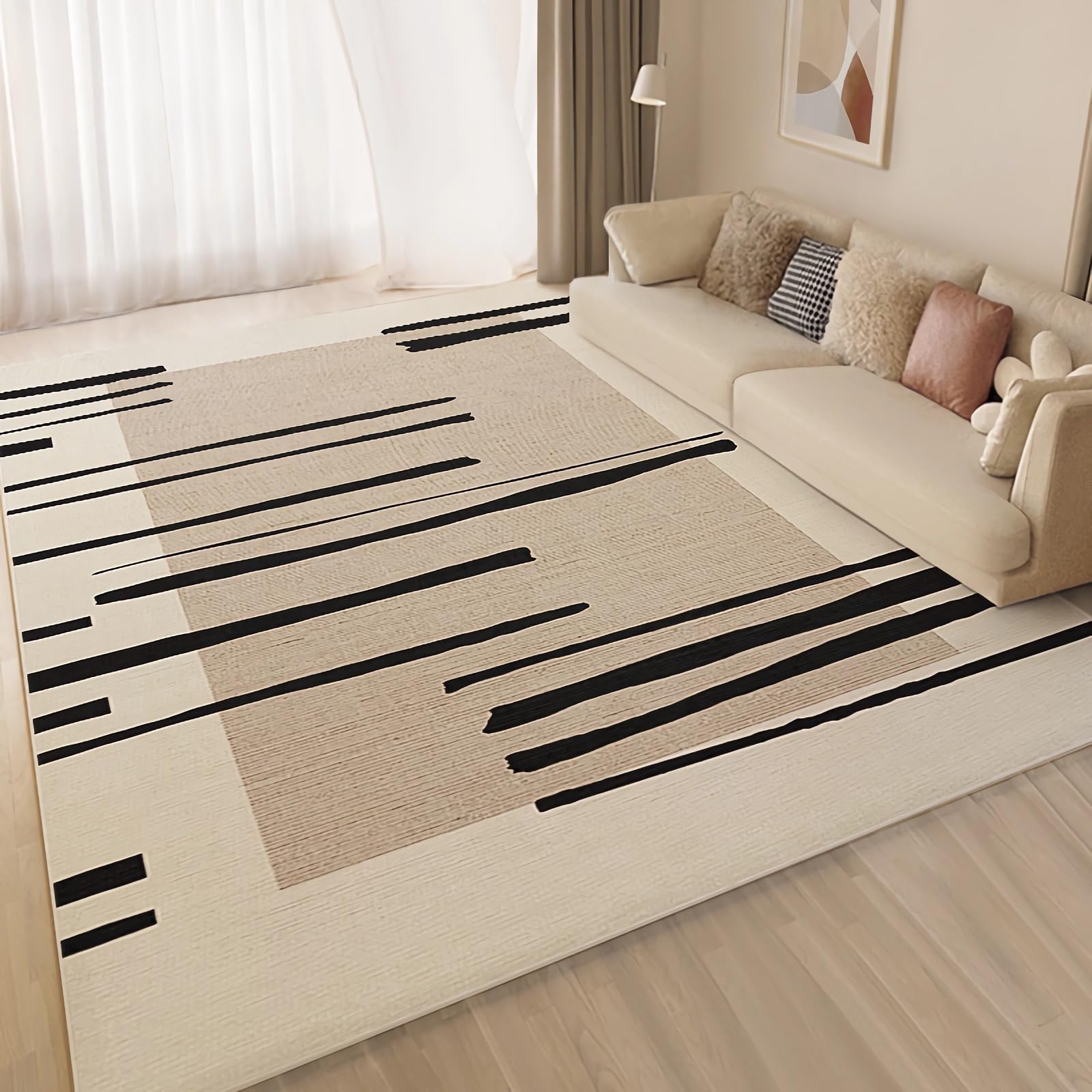Tappeto camera Tappeto di design a strisce nere marroni facile da pulire e resistente alle macchie,mobile soggiorno moderno tappeto salotto,160x230cm