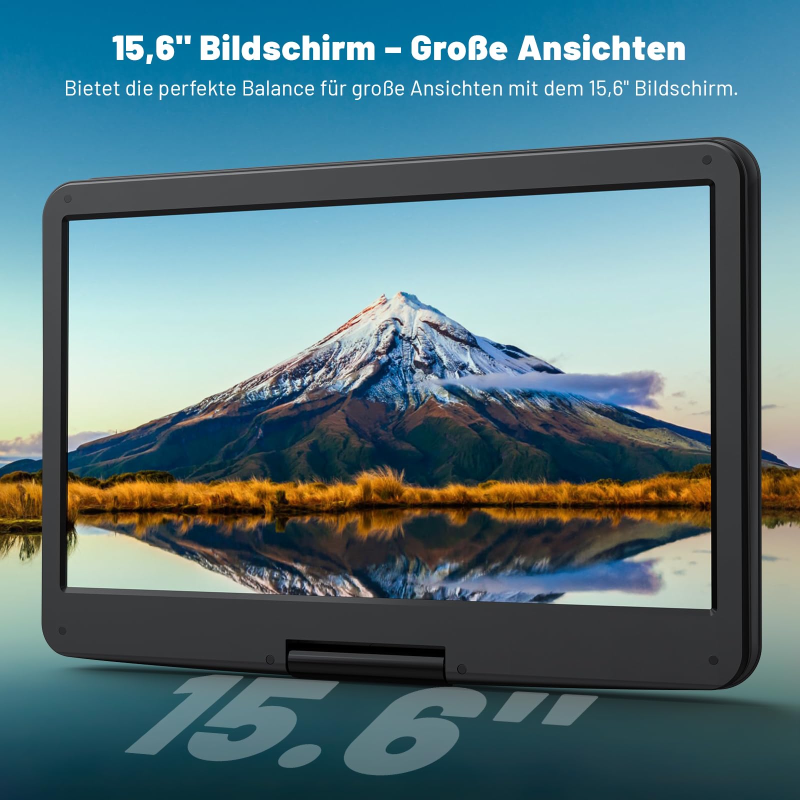 POFOTO 17,5'' Tragbarer DVD-Player mit 15,6'' Drehbarem HD-Display, 6h Akkulaufzeit, Unterstützt Mehrere Formate/SD/USB, TV/Projektor-Sync, Stoßfest & Speicherfunktion, Stereo-Lautsprecher (Schwarz)