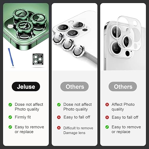 Miniatura 3 de Jeluse Paquete 3 x 2 Diseñado para iPhone 13 ProiPhone 13 Pro Max, protector de lente de cámara de vidrio templado 9H kit de alineación instalación