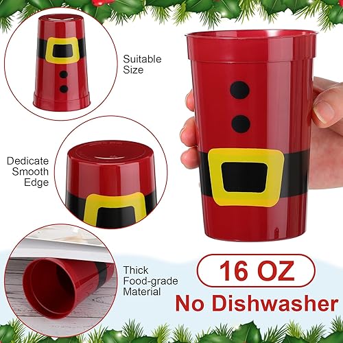 Miniatura 2 de Nuogo 24 vasos de plástico de color rojo y verde de 16 onzas, con cinturón de Papá Noel, estilo sombrero de elfo, tazas de estadio de vacaciones