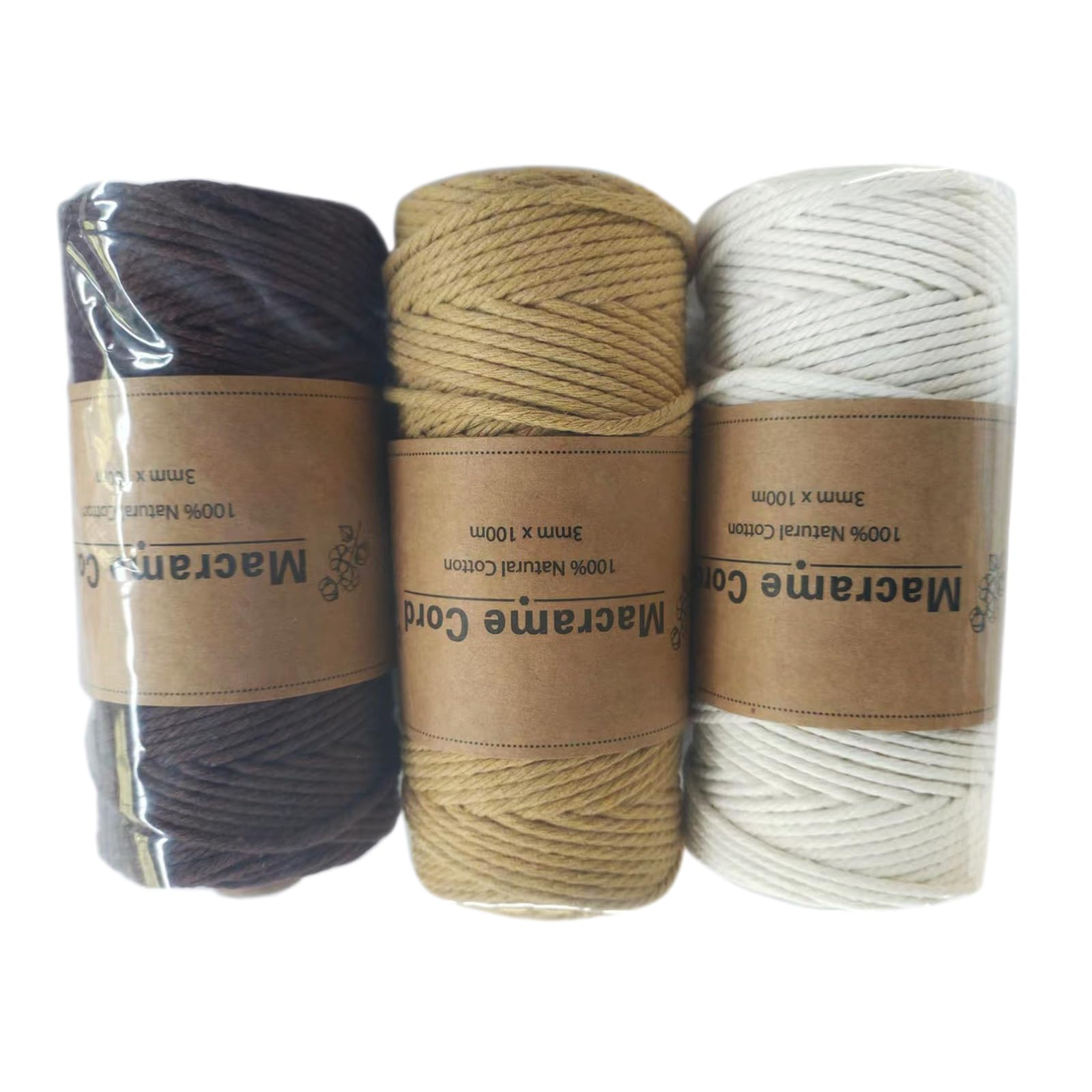 Tfaoys Brown Yellow Beige 3Pcs Cotton Cord Cotton Yarn Rope 3Mmx100m Cord Yarn For Wall Hanging Plant Hangers And Home Decoration