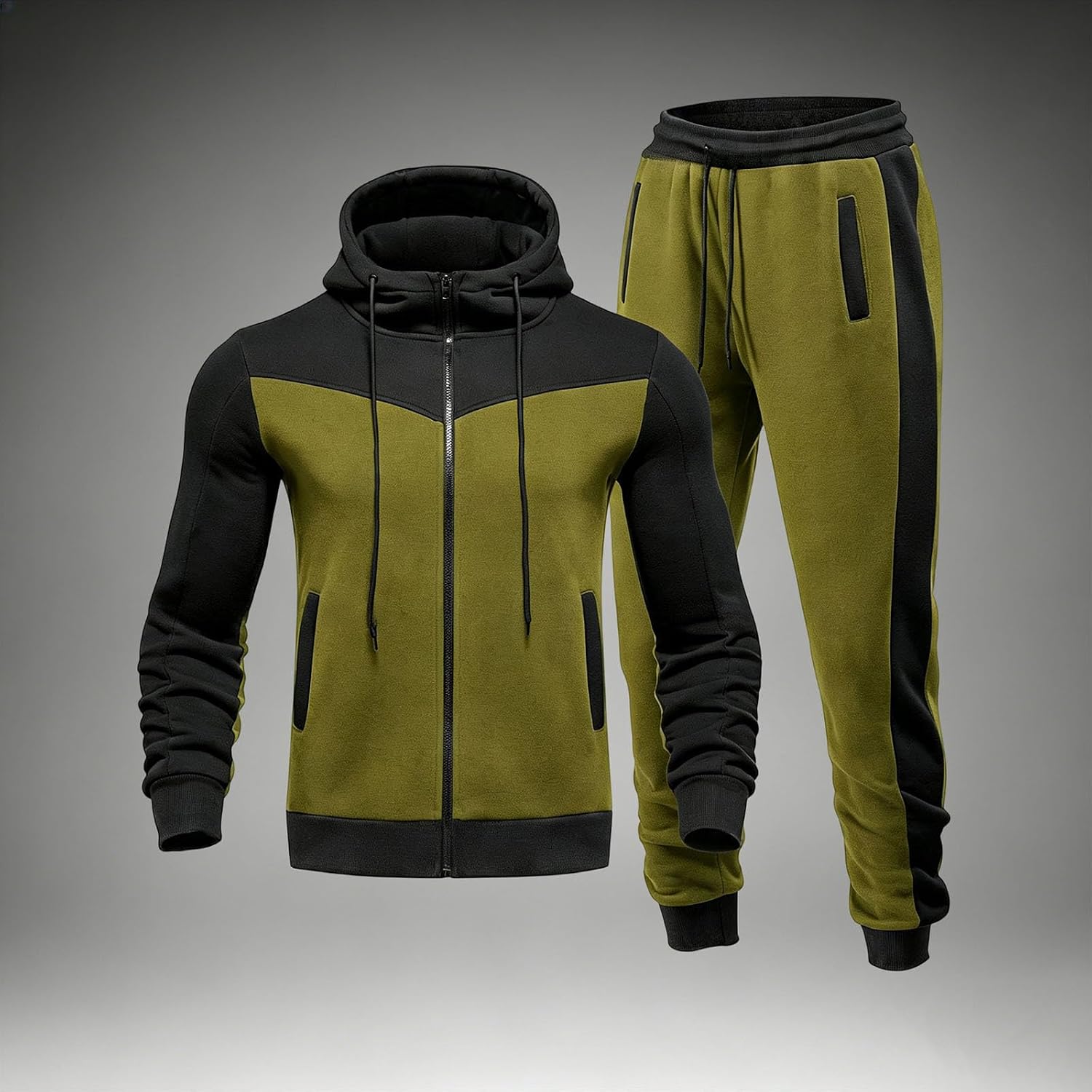 Men's Full Zip Colorblock Hoodie Set 2 Piece Casual Tracksuit