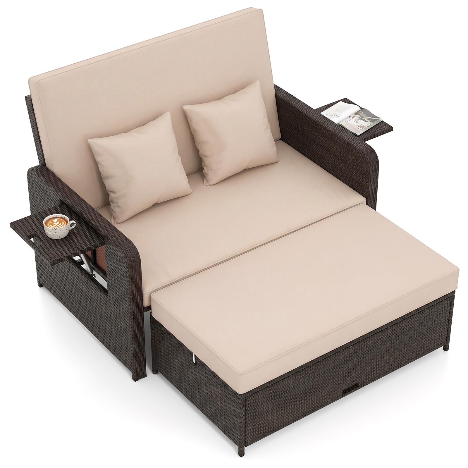 Amazon.com: Tangkula Patio Rattan Daybed with 4-Level Adjustable