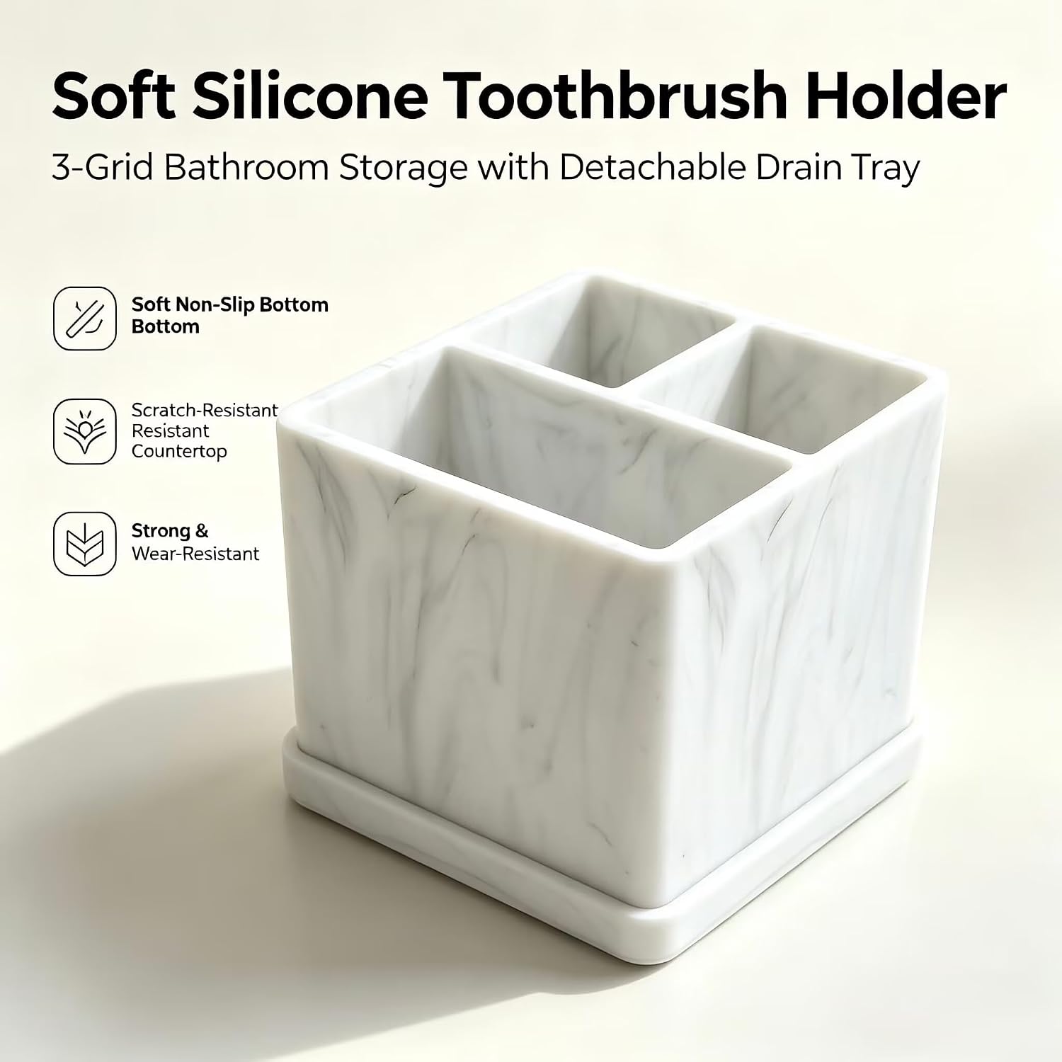Bathrooms Toothbrush Holder, 3 Slots Makeup Brush Organizer,Marble White