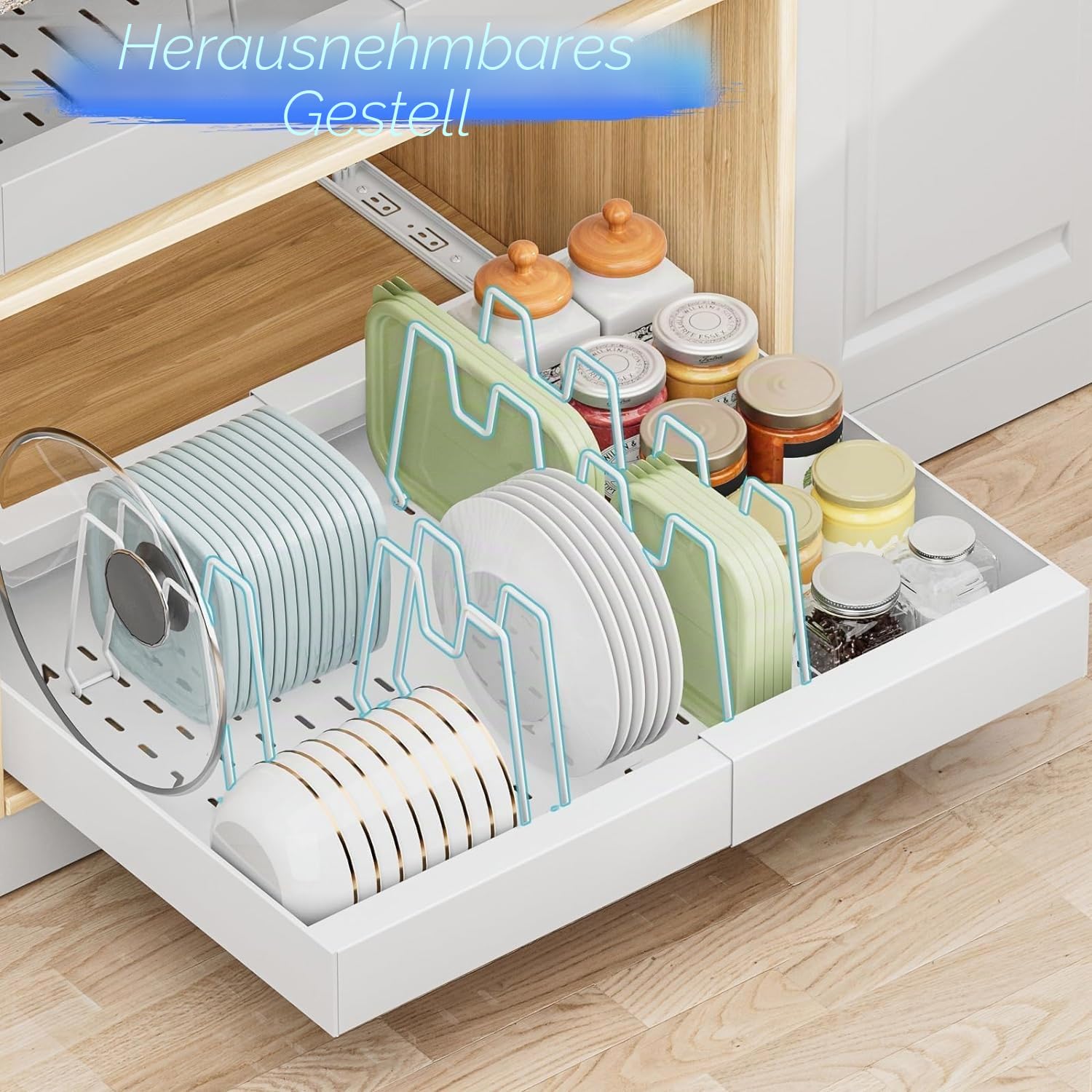HEYOUTH Teleskopschublade,Ausziehbare Schublade Küche,Ausziehbarer schrank organizer,Pull out drawer,Metall Slide out drawer,Kein Bohren und Nageln Erforderlich (weiß, 32-52CM)