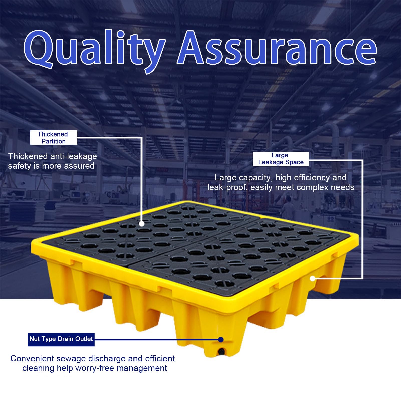 Plataforma Modular Antiderrames para Líquidos Industriales Sistema de Contención para Bidones y Tanques Base de Seguridad con Rejilla de Drenaje para Taller y Almacén 36x49.5x10.5cm