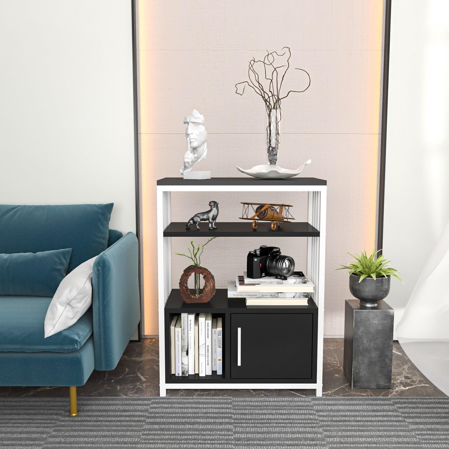 Stylish Anthracite & White Bookshelf, 60 cm x 80 cm x 29.6 cm, 100% Melamine Coated Particle Board, 18 mm Thick, Perfect for Modern Home Decor