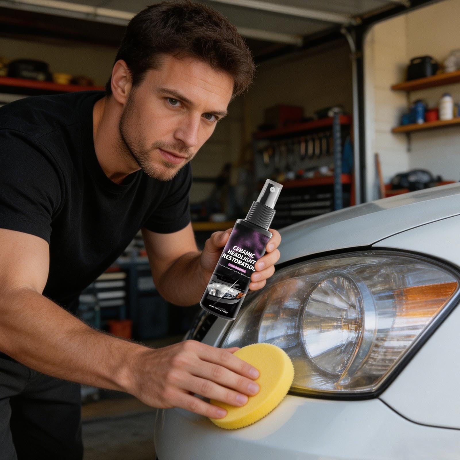 Rénovateur Phare Voiture Spray 120ml, Kit de Restauration Optique Céramique Haute Brillance, Élimine l'Oxydation et le Jaunissement, Protection UV Longue Durée pour Phares, Feux Arrière et Plastiques