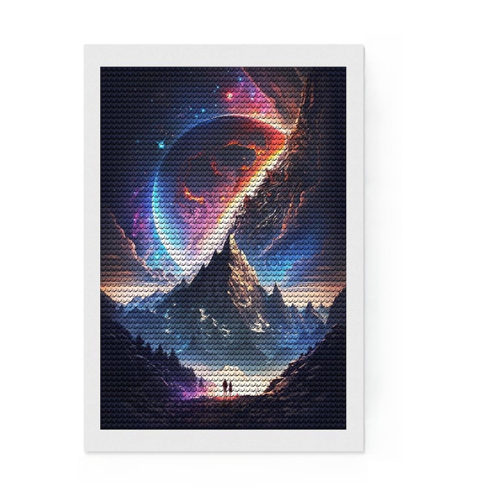 Junmoney Everest Galactic Galaxy Diamond Painting Set 8"x12", Vintage Style Decor, for Beginners, Stress Relief Craft, Christmas Gift