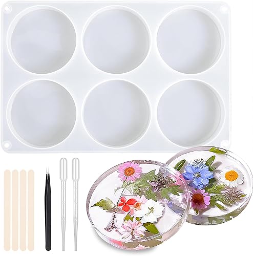 Moldes de resina de 6 cavidades, posavasos redondos profundos, moldes de silicona para resina de 4 pulgadas de diámetro, moldes epoxi