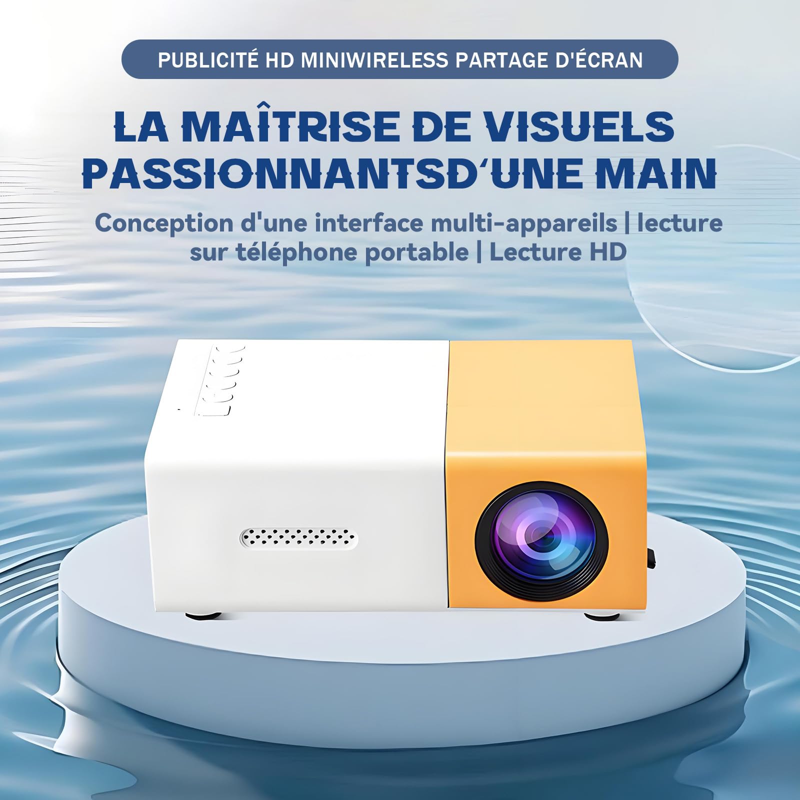 YG300 Mini Projecteur avec entrée HD,Mini Videoprojecteur pour la Chambre&l'extérieur,Videoprojecteur en Charge Une résolution de 320×240 Pixels,Compatible avec Les Smartphones&TV(Blanc et Orange)