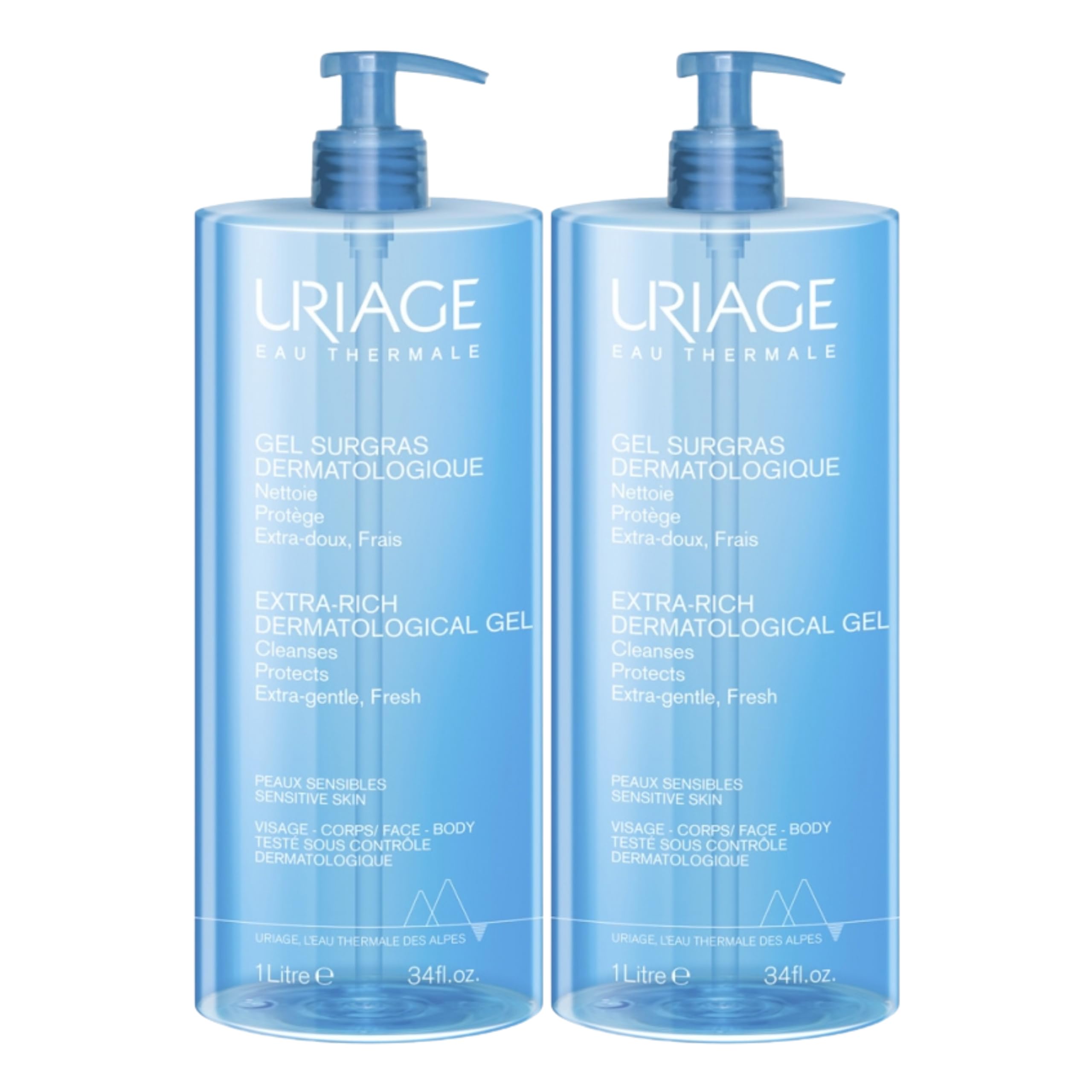 Gel surgras liquide | Nettoie & Améliore le confort de la peau | Hydratée & Apaise | Préserve du Dessèchement |Frais & Extra-Doux |Sans Savon| Testé sous contrôle dermatologique | Lot de 2x1L