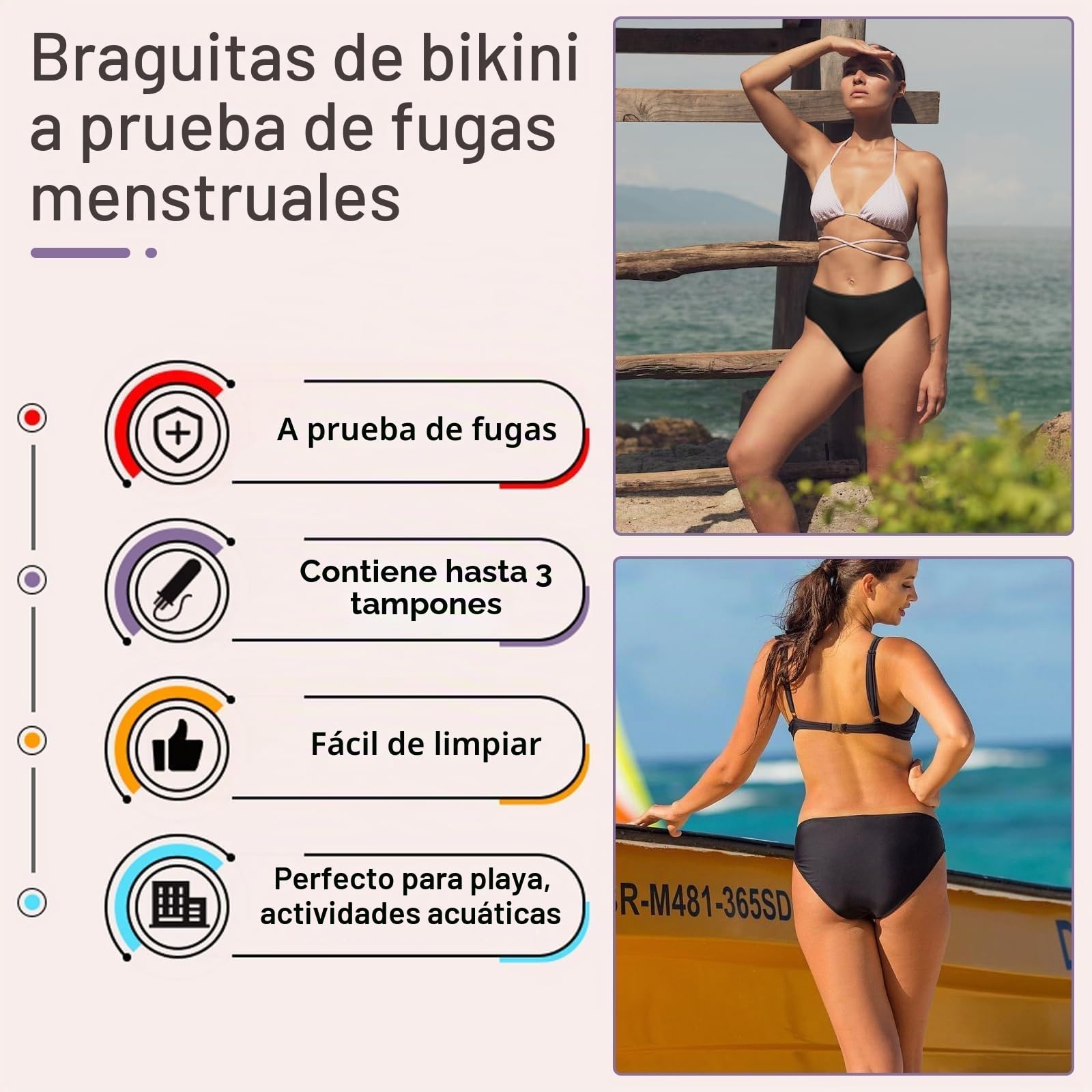 Runmeihe Pantalones menstruales para natación, Bikini, Ropa Interior Menstrual a Prueba de Fugas, Pantalones de natación de Cintura Baja