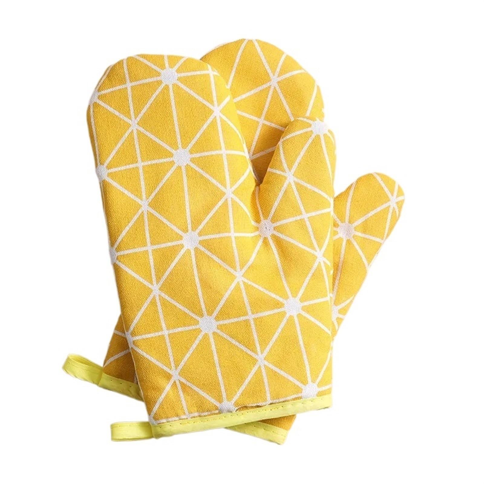 Oven Gloves 2 Pcs Insulated Kitchen Gloves, Heat-Resistant Microwave, Thickened Grid Oven for Your Kitchen(Yellow)