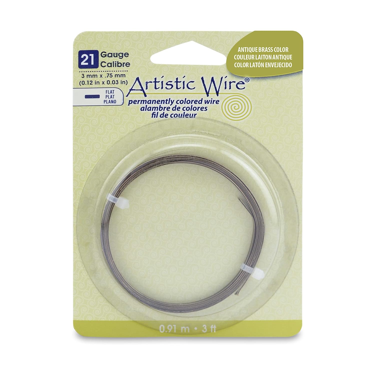 Artistic Wire, 21 Gauge, Flat, 5 mm x .75 mm / 0.20 in x 0.03 in, Tarnish Resistant Silver, 3 ft / .91 m, AWB-21F5-S10-03