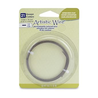 Artistic Wire, 21 Gauge, Flat, 3 mm x .75 mm / 0.12 in x 0.03 in, Antique Brass Color, 3 ft / .91 m