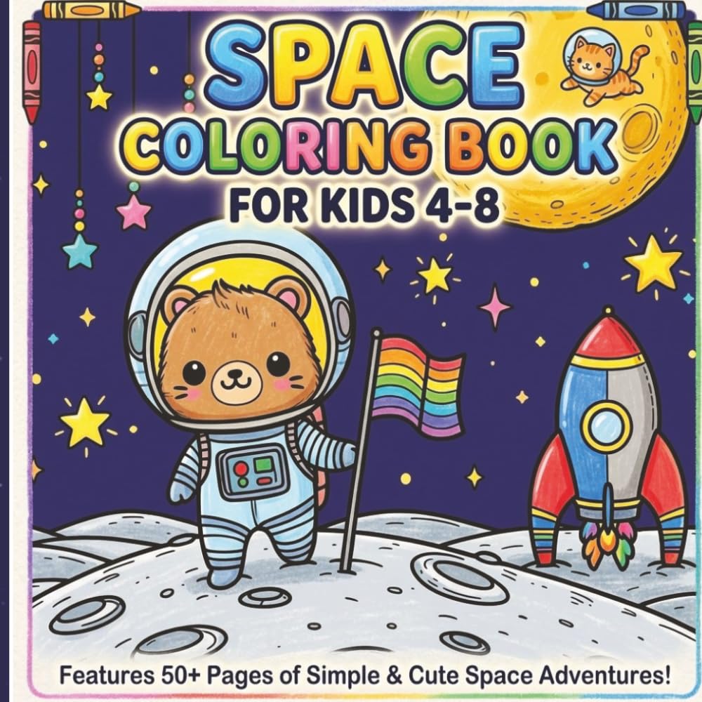 Space Coloring Book for Kids 4-8: Simple and Cute Space Designs with Planets, Rockets and Spaceships