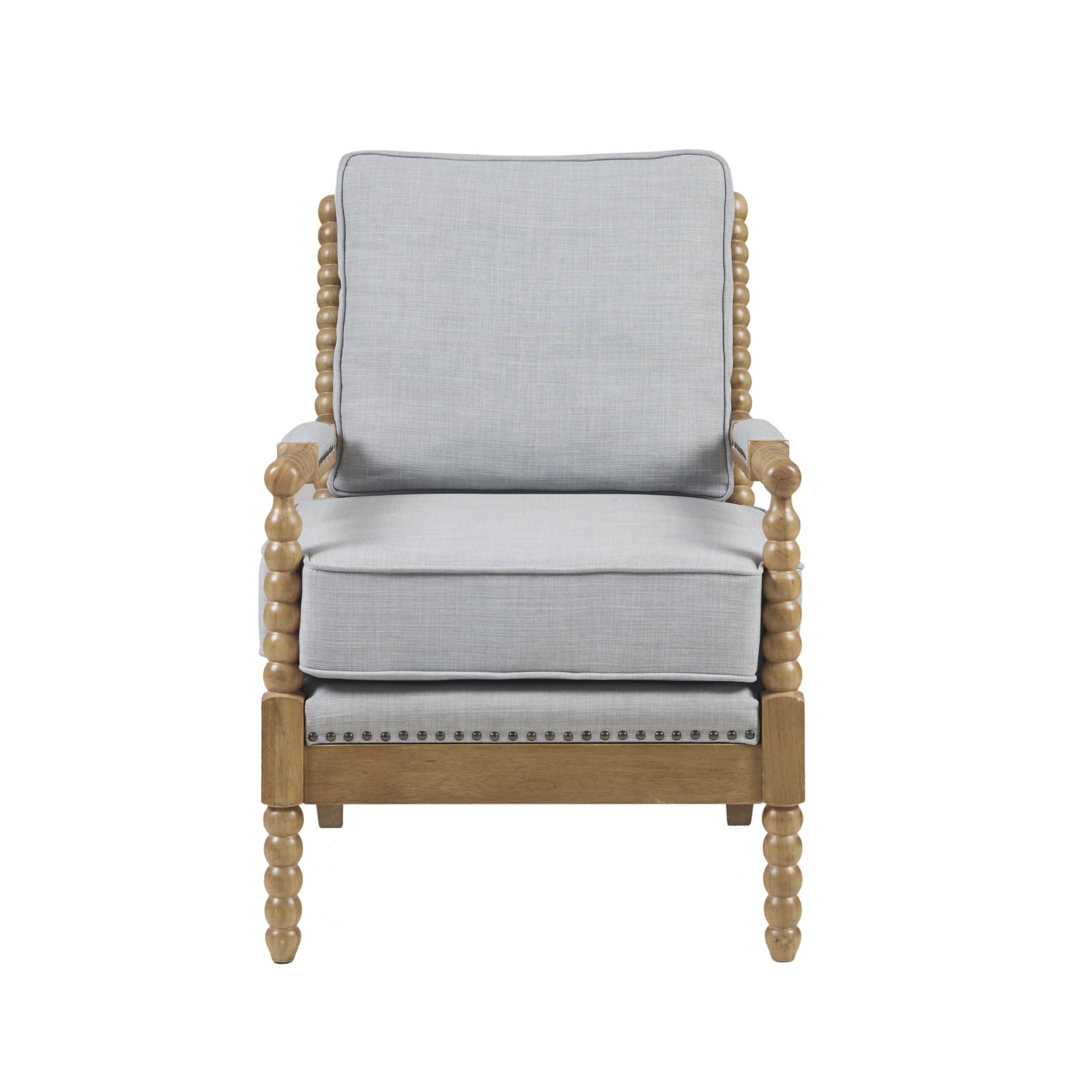 Madison Park Donohue Midcentury Modern Accent Chairs Padded Solid Wood Armrest and Frame Oakwood Finish, Upholstered Seat, Bedroom, Family or Living Room, 25.5" W x 32" D x 35.75" H, Light Blue