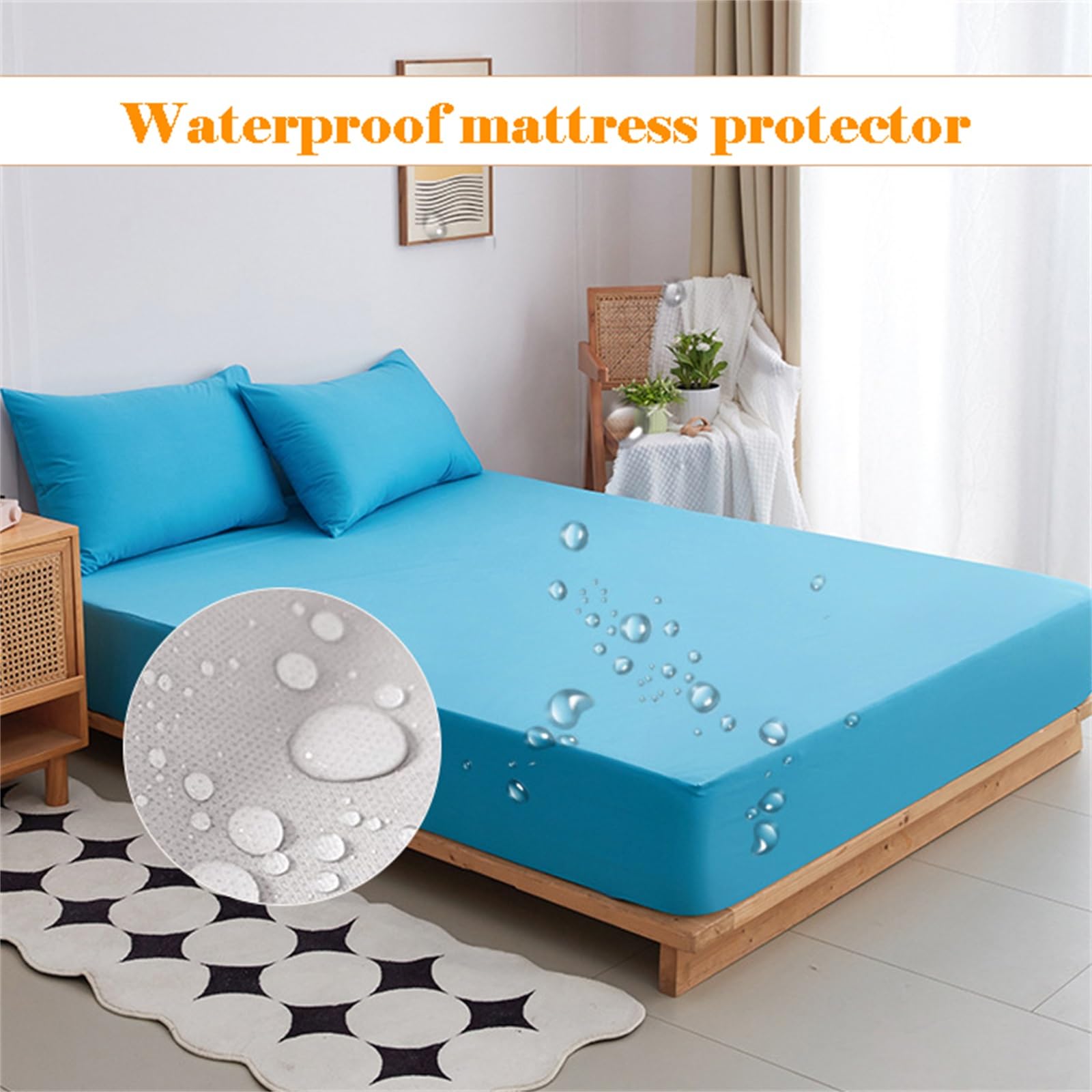 Coprimaterasso Impermeabile Matrimoniale, Queen Size e King Size, con Angoli Elasticizzati e Tasca Profonda, Adatto a materassi Fino a 20 Pollici di Spessore, Lavabile e Silenzioso (Blu Roya