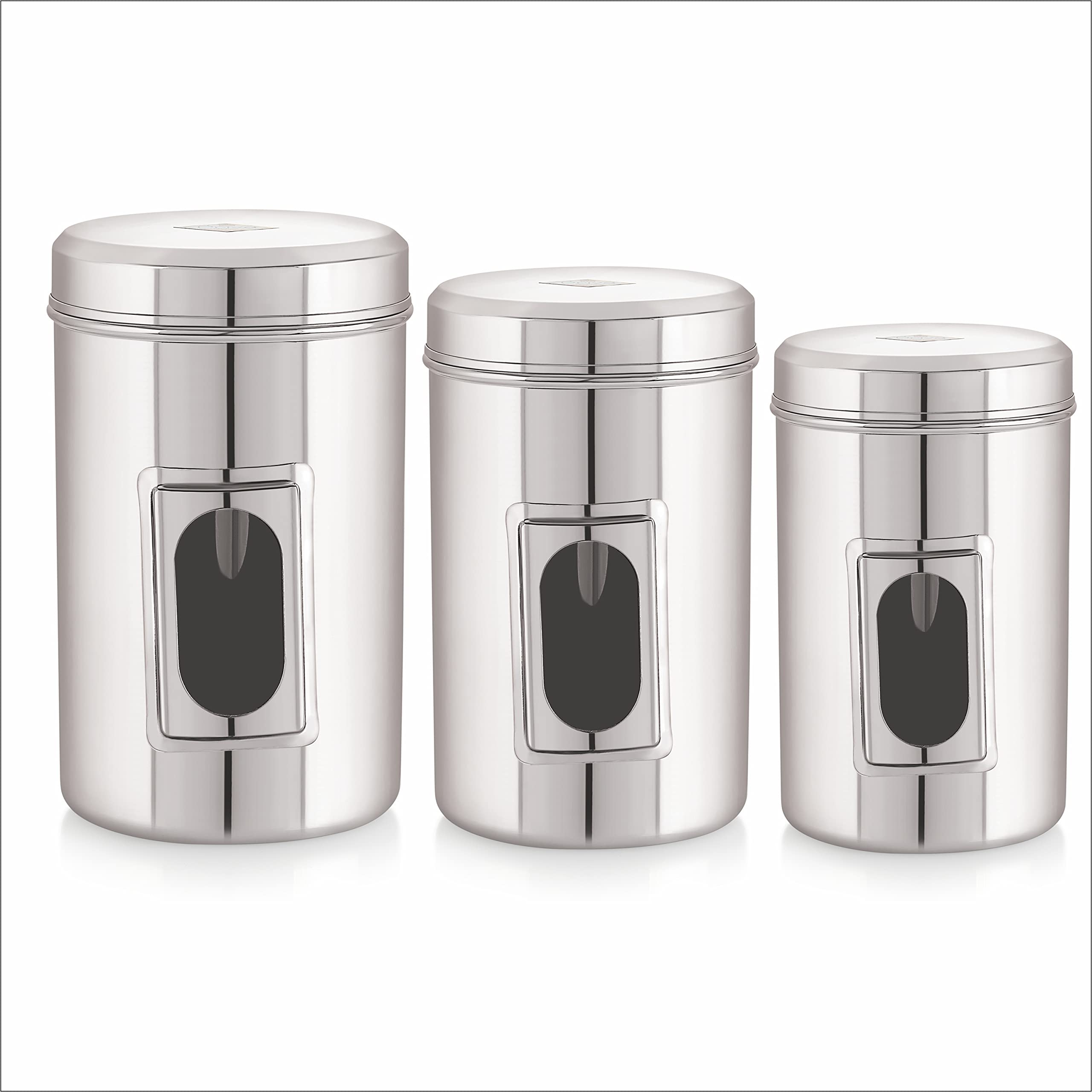 PriyaSet Of 3 Airtight Kitchen See Through Storage Canisters (2400 Ml, 1900 Ml, 1400 Ml) (Silver)
