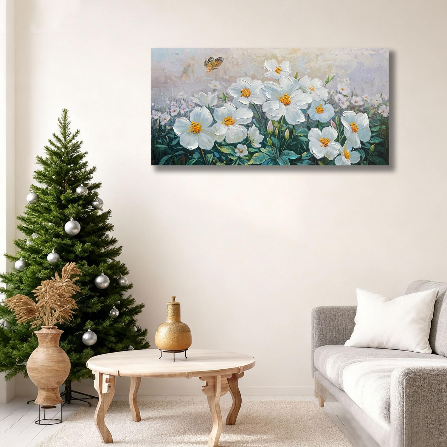 Ardemy Floral Wall Art Large Canvas Wall Art for Living Room White Flower Painting, Picture Wall Decor Bedroom Dining Room Home Office, 40"x20"