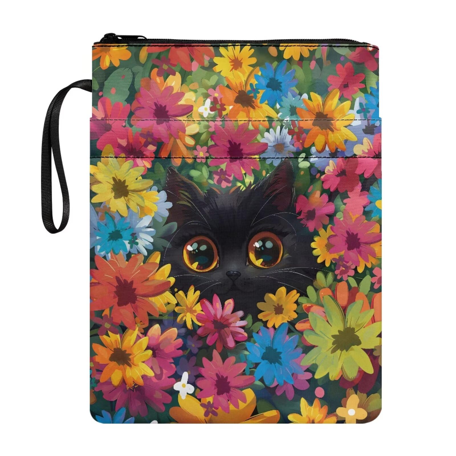 UOIMAG Black Cat Book Pouch for Girls Daisy Book Cover Sleeve Protective Bag for Back to School — image 1