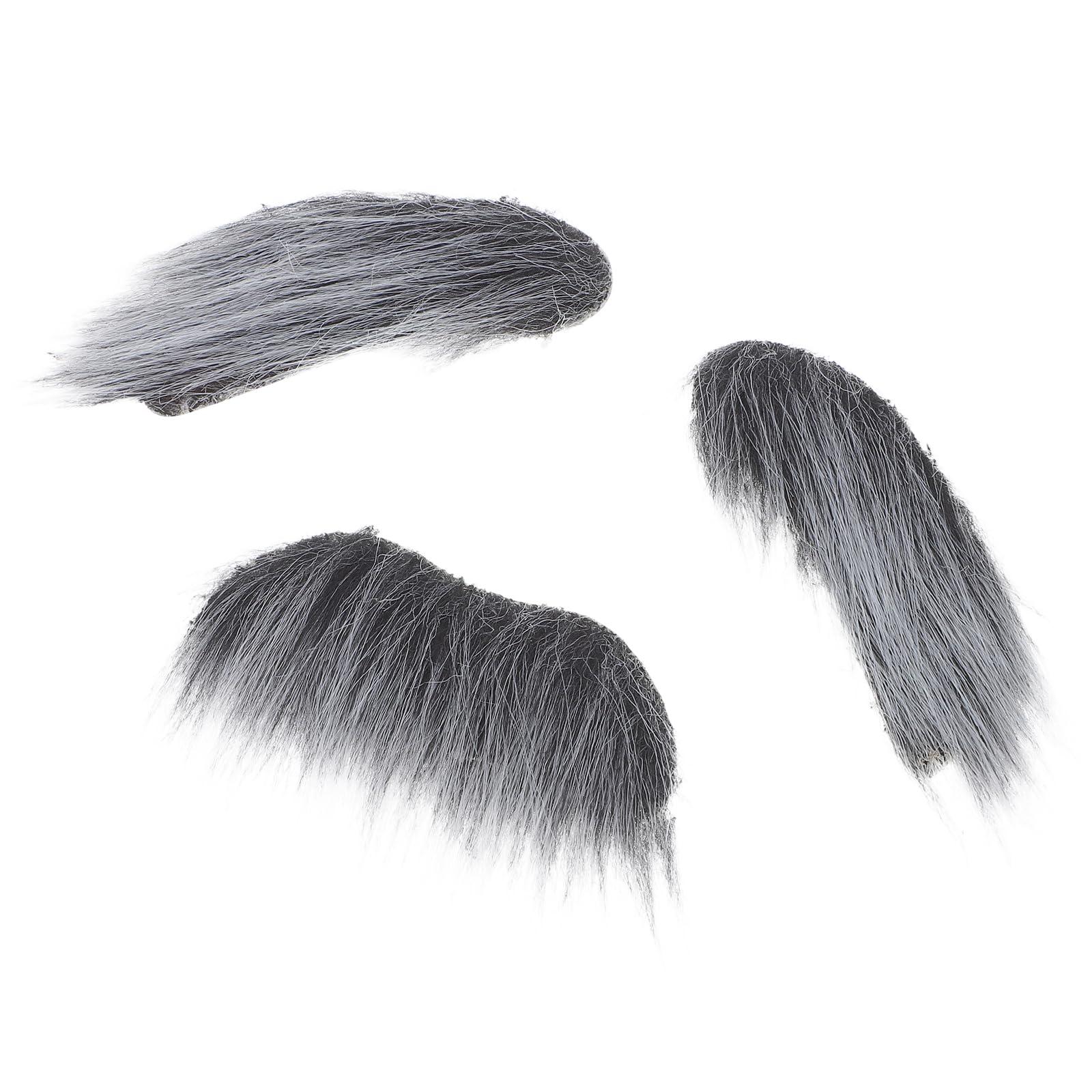 LOGOFUN 3PCS Fake Mustache Eyebrows Set Self Adhesive Funny Beard Props for Halloween Cosplay Makeup Party Costume Accessories - Small Grey White