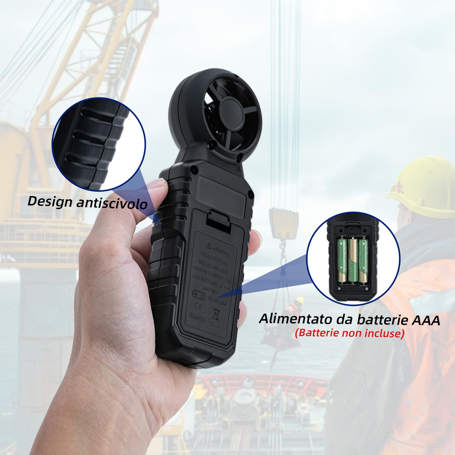 Mcbazel 3 in 1 Anemometro Digitale con Display LCD, Misuratore di Velocità del Vento Tester Velocità Flusso Aria Termometro per Esterni, Droni, Caccia, Pesca