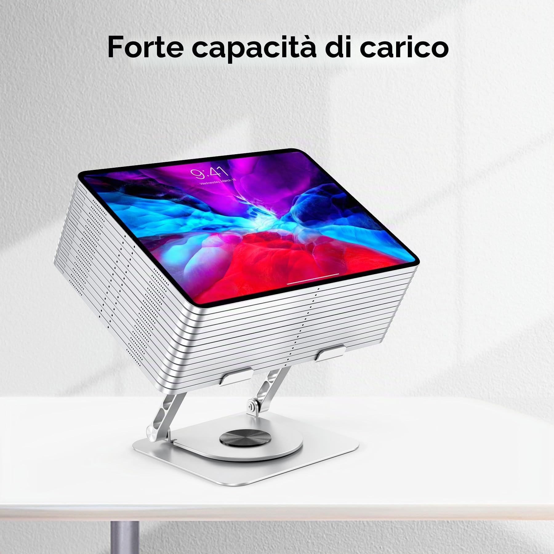 Supporto per laptop per scrivania, supporto regolabile con rotazione a 360 gradi, supporto pieghevole in alluminio compatibile con MacBook Air Pro, Dell XPS, HP Notebook (25,6-43,9 cm