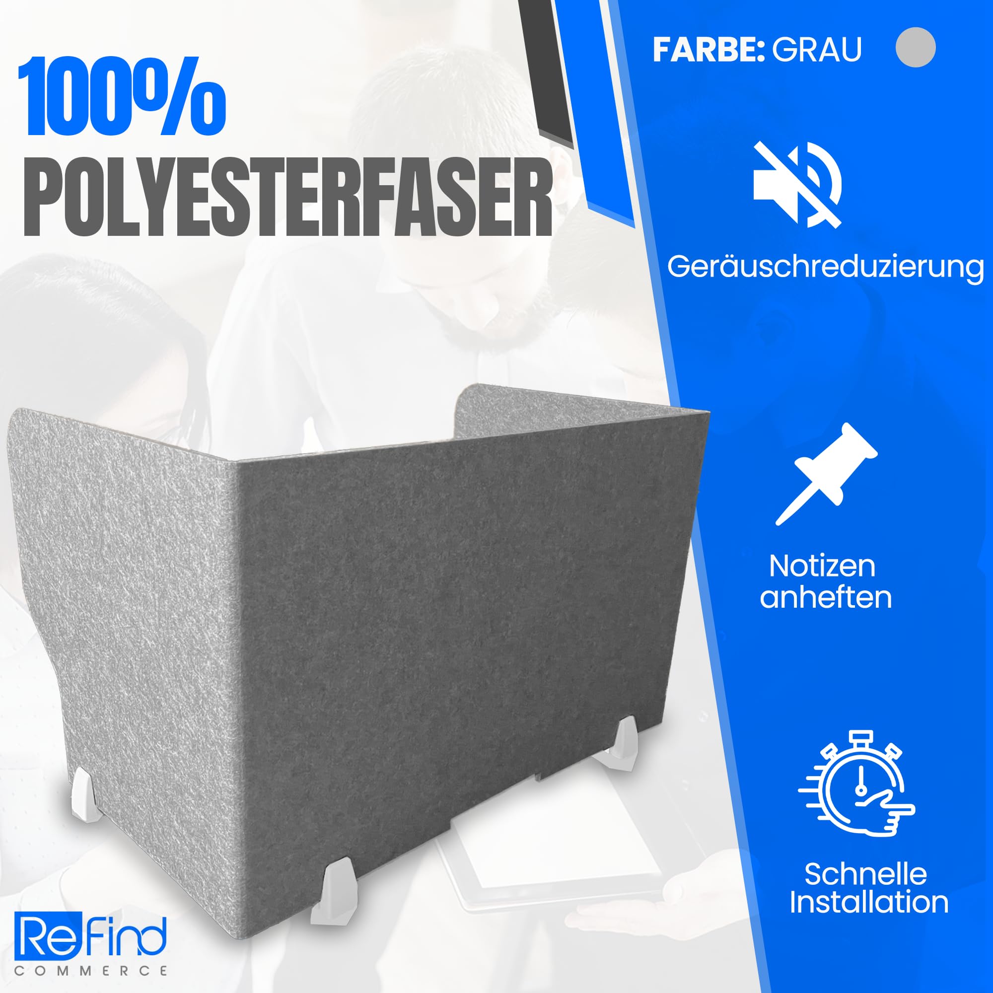ReFind Faltbarer Schreibtisch-Trennwand Pro – Fodable Sichtschutz und Akustikplatte | Büro-Organizer für Schule oder Büro, Schreibtisch-Trennwand (50 cm x 50 cm x 80 cm)