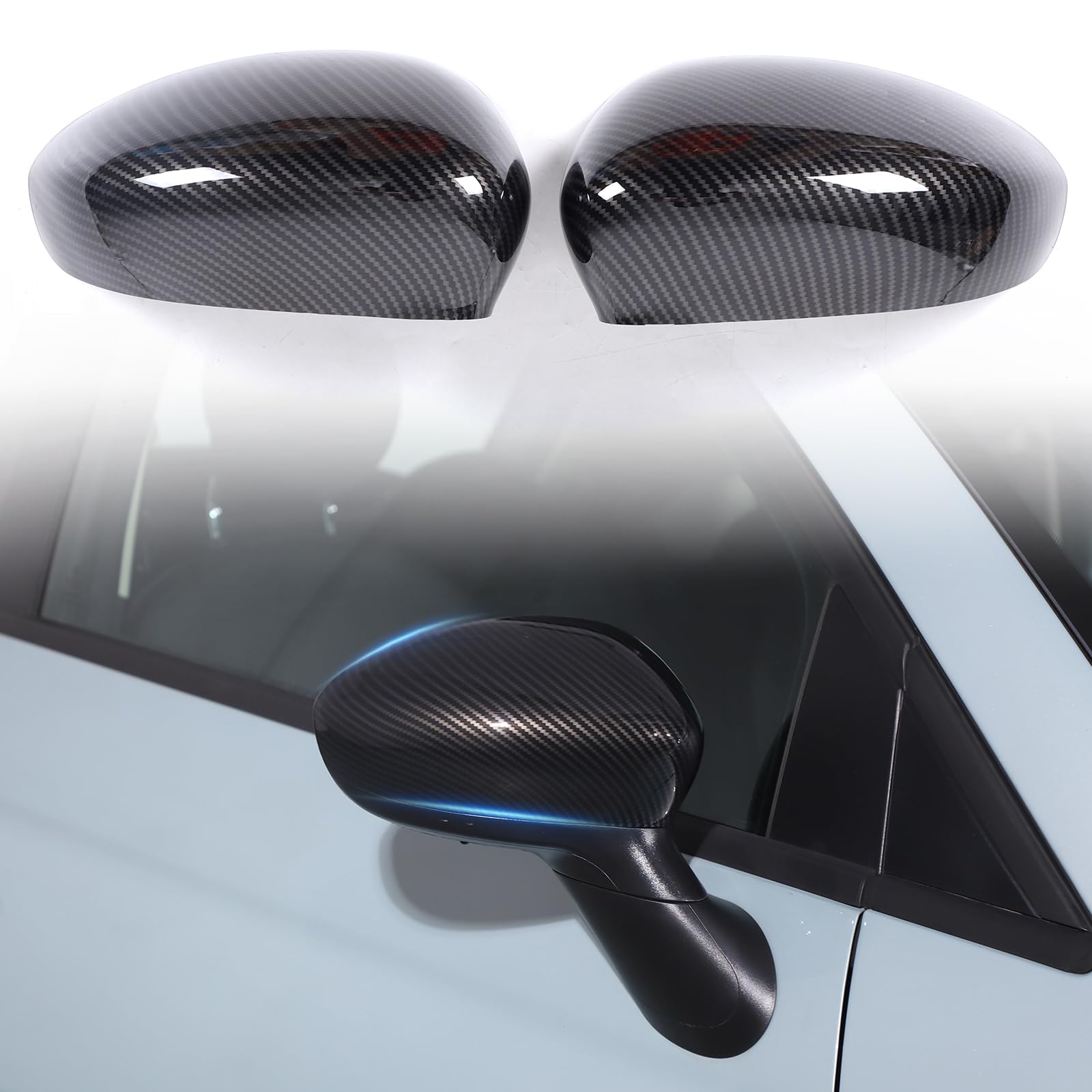 Coppia di Coperture per Specchietti Laterali Auto Compatibili con Fiat 500 2016-2024, Coperture Laterali per Specchietto Retrovisore di Ricambio (Stile Fibra di Carbonio)