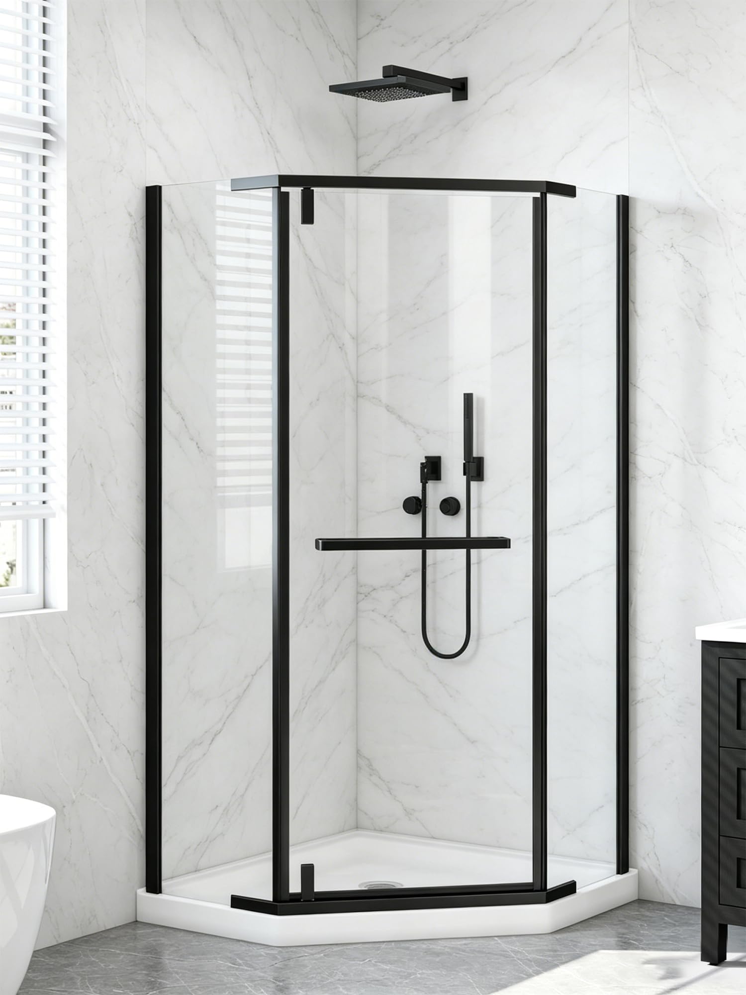 Photo 1 of 36x36x72 Inch Neo Angle Corner Shower Door Stainless Steel Frame, Black