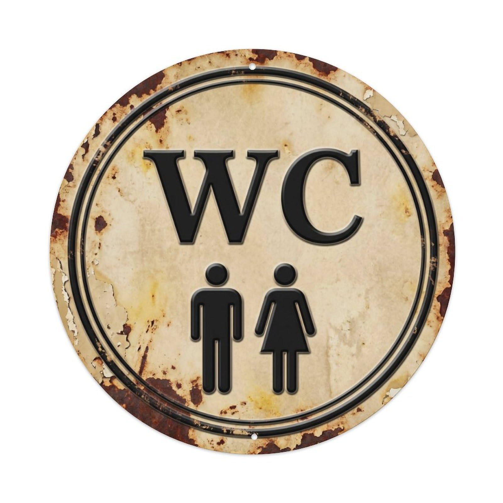 Toilet （WC） Weathered Beige Restroom Metal Tin Sign Plaque Wall Decor for Cafe, Club Bar, Office, Home Garden Round Metal Poster 8x8Inch